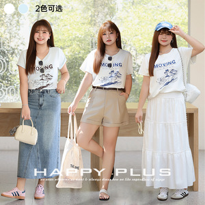 เสื้อยืดแขนสั้นคอกลมพิมพ์ลายสุนัขสำหรับผู้หญิง Runqi สีขาวฟ้าอ่อน ผ้าเจอร์ซีย์ระบายอากาศได้ดี ไซส์พลัส - Product Image 3