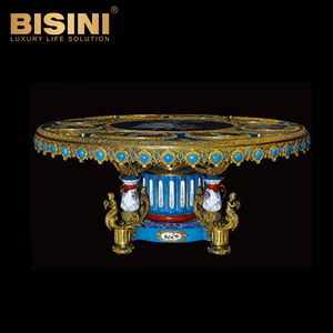 Glamour stile <span class=keywords><strong>barocco</strong></span> francese palazzo reale dipinto a mano porcellana rame angelo piedistallo blu agata intarsio <span class=keywords><strong>tavolo</strong></span> da pranzo <span class=keywords><strong>rotondo</strong></span> - Product Image 3