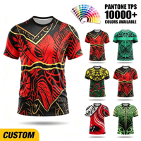 Kaos Pria Lengan Pendek Rajut Poliester Emas Tribal Sublimasi Custom ODM OEM dengan Cetak 3D Seluruh Bagian untuk Rugby