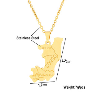 Collares con <span class=keywords><strong>Mapa</strong></span> <span class=keywords><strong>de</strong></span> la <span class=keywords><strong>República</strong></span> <span class=keywords><strong>del</strong></span> <span class=keywords><strong>Congo</strong></span> Esmaltados, Collar con Colgante <span class=keywords><strong>de</strong></span> <span class=keywords><strong>Mapa</strong></span> <span class=keywords><strong>de</strong></span> la Bandera <span class=keywords><strong>de</strong></span> <span class=keywords><strong>Congo</strong></span> Esmaltado Chapado en Oro <span class=keywords><strong>de</strong></span> 18K y Acero Inoxidable - Product Image 2