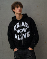 Sweat à capuche unisexe oversize zippé avec strass sur toute la surface, veste à capuche entièrement zippée, streetwear hip-hop, sweat court