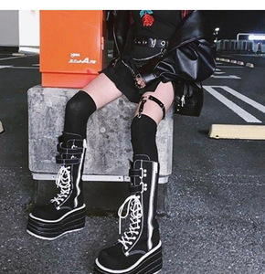 Grande taille mode femmes grosse Sexy plate-forme genou bottes hautes talon haut bout rond Zip Punk Goth mi-<span class=keywords><strong>mollet</strong></span> bottes - Product Image 3