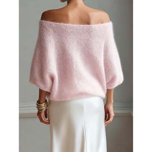 Suéter Transparente con Mangas de Murciélago Rosa, Top de Moda para Mujer - Product Image 6