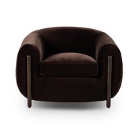 Fauteuil Club Incurvé en Velours Marron Foncé de Luxe Italien Moderne pour Salon de Designer et Projet de Villa de Prestige