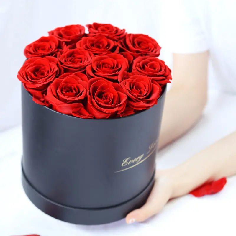 BLH Handmade Preserved Roses In Large Round Box Real Roses Rose Box That Last A Year Gift For Girlfriend Wholesale Accept Sample