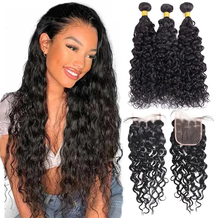 Elegant Style High Quality Brazilian human hair extension bundles vendor natural hair weave products with water wave bundle