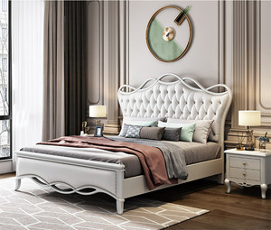 Cadre de lit capitonné de luxe, style américain, en bois massif, lit double pour chambre principale, lit queen ou king size - Product Image 2