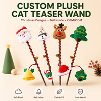Jouet interactif en peluche pour chat, baguette en bois avec tête de dessin animé et corde à pompon, idéal pour les cadeaux de clients de magasins d'animaux (vente en gros)