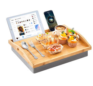 ถาดวางบนเตียงไม้ไผ่พร้อมหมอนรองแบบถอดได้ ถาดอาหารไม้พร้อมเบาะรอง - Product Image 1