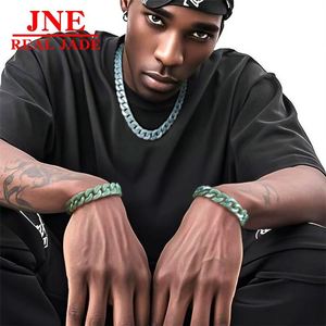 Bracciale a catena cubana con smeraldo naturale tipo A verde fagiolo, in acciaio al titanio, stile Hip Hop, per uomo e donna, alla moda - Product Image 3
