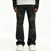 SOONREE Jeans en denim personnalisés pour hommes, imprimé toile d'araignée anthracite, pantalon évasé style urbain, fabricant OEM B2B