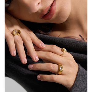 Anillo Abierto JINYOU 6655, Exquisito, Vintage, de Acero Inoxidable, Chapado en Oro, con Circonita Cúbica Brillante y Perla Simulada - Product Image 3