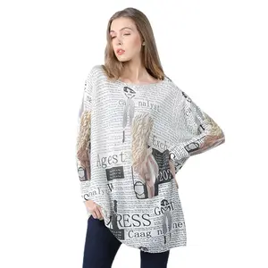 फैशन फुल पेपर पत्र मुद्रण मातृत्व महिला स्वेटर नरम कबाड़ चालक गर्दन लंबी आस्तीन एक आकार की महिला मातृत्व कपड़े