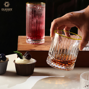 Bicchiere <span class=keywords><strong>in</strong></span> <span class=keywords><strong>Vetro</strong></span> Dorato Personalizzato, Bicchiere per Long Drink, Bicchiere da Whisky a Righe Verticali, Lavabile <span class=keywords><strong>in</strong></span> Lavastoviglie, Bicchieri Highball - Product Image 3