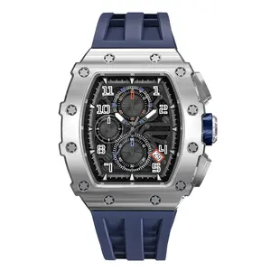 Bán buôn nam Thạch anh sang trọng Chronograph Đồng hồ đeo tay với sáng reloj personalizado Silicone Xem dây đeo người đàn ông da đen đồng hồ