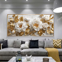 Peonies dorées dans un jardin luxueux, impression artistique sur toile, peinture murale avec cadre flottant pour le salon