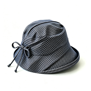 Chapeau Bob Unisexe à Carreaux avec Nœud Latéral et Cordon Réglable, Protection UV, Large Bord, Broderie 3D Personnalisée ACE, en Polyester, pour la Pêche - Product Image 5
