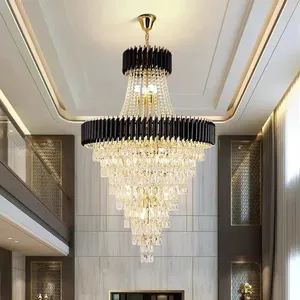 Modern Stair <b>Ceiling</b> <b>Crystal</b> Chandelier <b>Lighting</b> <b>Led</b> Hanging Dinning Living Room Gold Black Lustre Suspension Luminaire - Product Image 3