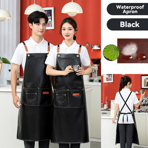 HUAN TE PU Soft Leather Twill Apron Logo Printing Waterproof ,Oil-Proof for Catering Restaurant Supermarket Kitchen Work <b>Clothes</b> - Product Image 4