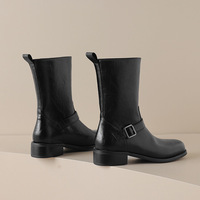 Bottes d'équitation mi-mollet à talon carré bas et boucle unique