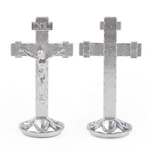 Katholiek zelfklevend staand kruisbeeld met textuur, zilverkleurig, met INRI-markering - Product Image 2