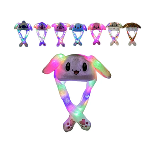 Chapeau d'hiver chaud en peluche personnalisé, style coréen, avec oreilles de lapin mobiles, motif animal de dessin animé et lumière LED - Product Image 1