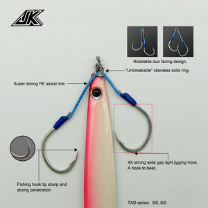 JK baja karbon tinggi kualitas Premium kait bantu ganda untuk memancing di air asin kekuatan Jigging lambat untuk umpan laut Target memancing Bass - Product Image 3