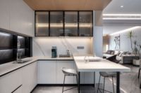 Meubles de cuisine modulaires modernes en bois massif et contreplaqué, écologiques, personnalisables, avec finition verre stratifié/MDF, vente en gros