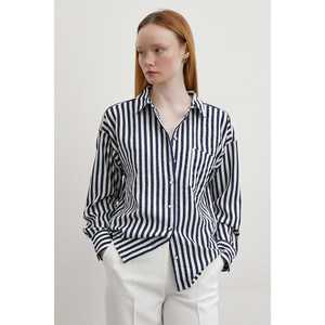 Camisa de Popelina a Rayas para Mujer, Azul Marino, Casual, con Botones, para Uso Diario - Product Image 5