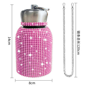 Mini Full Rhinestone Chubby Stainless Steel Vacuum <b>Flask</b> 10oz 300ml Pocket Thermal <b>Bottle</b> Pearl Chain Dual Decor Wholesale - Product Image 5