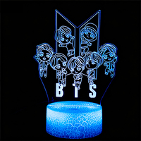 Lampe de nuit 3D créative B T S en acrylique LED, lampe cadeau, lampe de bureau à commande tactile et à distance USB, décorations de fête élégantes