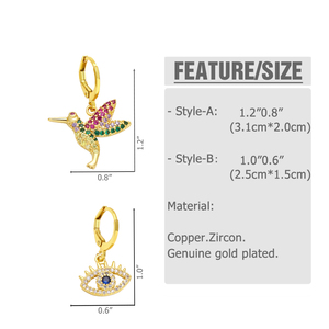 ASJEWELRY-Pendientes de circonita cúbica para mujer, <span class=keywords><strong>collar</strong></span> de colibrí 2311 ersa117, chapados en oro de 18K - Product Image 5