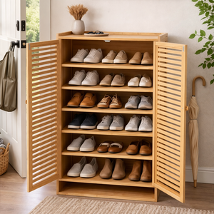 Space Wizard SYT Zapatero de bambú con puerta de lamas para puerta de <span class=keywords><strong>armario</strong></span>, mueble de almacenamiento superior para zona lateral, para esquina de almacenamiento de artículos diarios - Product Image 1