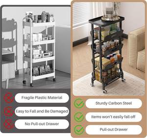 Chariot à collations à 5 niveaux avec 4 tiroirs coulissants et une étagère supérieure fixe, organisateur mobile sur roulettes pour cuisine, bureau - Product Image 5
