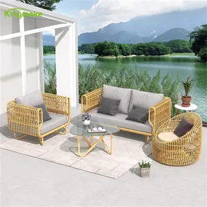 Günstige Stock Outdoor Cane Möbel bezug Garten Set Patio Rattan Sofas Wasserdichte moderne Sofa Set Gartenmöbel