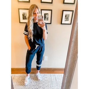 Women <b>Summer</b> Two Piece Outfits Striped Short Sleeve Pullover And Long <b>Pants</b> Tracksuit Casual Breathable Lounge Set - Product Image 5