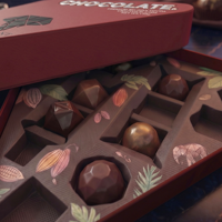 Boîte cadeau triangulaire de luxe personnalisée en gros, rouge, écologique, avec logo imprimé à chaud argenté, pour bonbons et chocolats