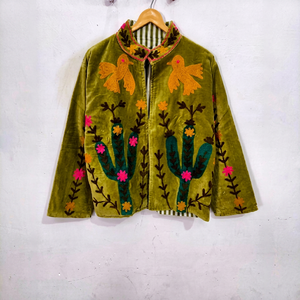 Best selling Multicolor Suzani Embroidered <b>Velvet</b> <b>Jacket</b> for <b>Women</b> Breathable Floral Design Handcrafted Artisan <b>Women's</b> wear - Product Image 1