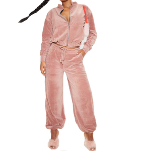 Custom <strong>Velvet</strong> <strong>Tracksuit</strong> pink <strong>Velvet</strong> <strong>Tracksuit</strong> <strong>Women</strong> Zip up Bomber <strong>Velvet</strong> Jacket <strong>Tracksuit</strong> Set - Product Image 2