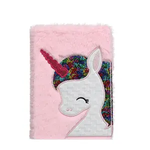 2024 New product ideas A5 Plush Unicorn Plush Notebook with Lock and Keys Diary Book Lovely Writing Book Children's Gift