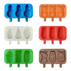 2 3 4 sâu răng động vật Popsicle Silicone khuôn tay làm BPA miễn phí Gấu Thỏ phim hoạt hình Silicone Kem khuôn + nắp + 50 gậy - Product Image 6