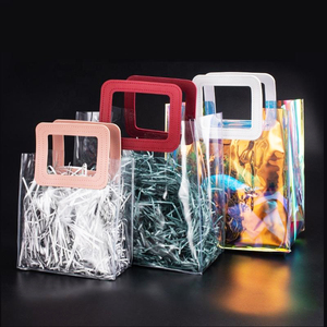 Hot Sale Waterproof Transparent Clear PVC Plastic Beach Tote Bag Holographic PVC Hand Gift Bag With Handle For Packing Gift