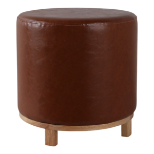 Pouf ottoman rond moderne en similicuir marron avec pieds en bois, repose-pieds, tabouret, meuble de décoration pour chambre et salon - Product Image 2