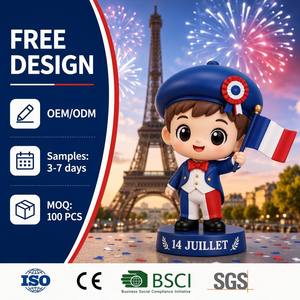 Cadeau d'événement personnalisé avec logo de marque, figurine en boîte mystère Tour Eiffel Jour de la <span class=keywords><strong>Bastille</strong></span>, porte-clés personnalisé en PVC Jour National de la France - Product Image 1