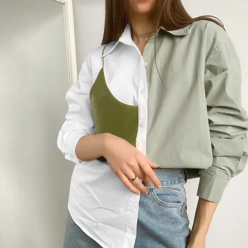 Ladies Long Sleeve Elegant Blouse Shirt Women White Green Casual Button Vintage Turn Down Collar Office Lady Shirt Female