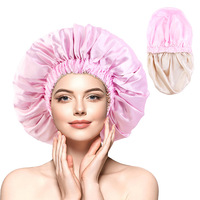 Bonnet de Douche en Soie Satinée Double Couche Réglable pour Femme, à Large Bord, pour Soin des Cheveux Bouclés et Sommeil