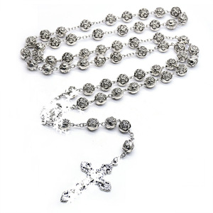 Collier de prière unisexe en argent plaqué avec perles en forme de rose, bijoux de mode, origine Yiwu - Product Image 4