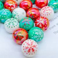Perles rondes colorées en acrylique plaqué UV de 16 mm, flocons de neige, pour bijoux DIY de Noël, stylos, porte-clés, breloques de téléphone, accessoires