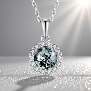 Moss Agate Natural Gemstone 925 Sterling <strong>Silver</strong> Accents For Women - Earrings, Ring &amp; Pendant Necklace Set - Product Image 4