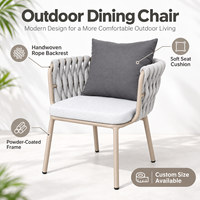 Fauteuil de jardin en corde tressée avec coussin résistant aux intempéries et structure en métal thermolaqué pour balcon et jardin